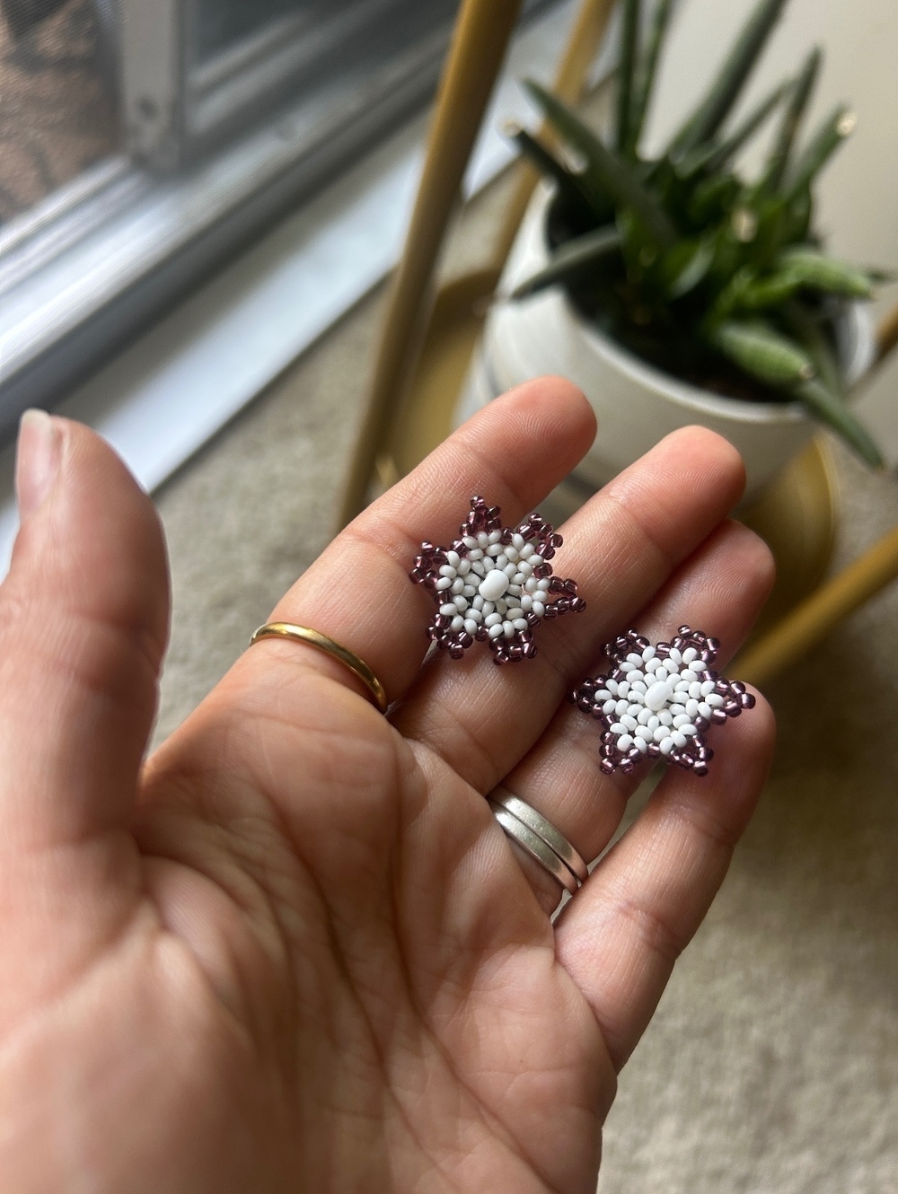 Handmade Panama Purple White Flower Stud Earrings Floral Artisan Jewelry